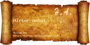 Hirter Antal névjegykártya